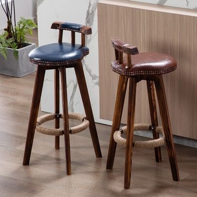 Bar Furniture Vintage High Chair Solid Wood Bar Stool with Back Rest Lacquered