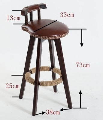 Bar Furniture Vintage High Chair Solid Wood Bar Stool with Back Rest Lacquered