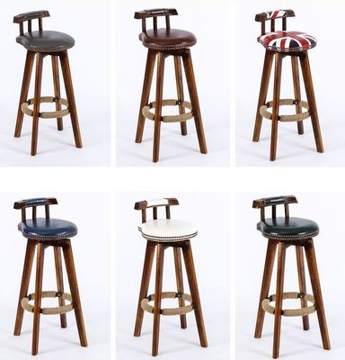 Bar Furniture Vintage High Chair Solid Wood Bar Stool with Back Rest Lacquered