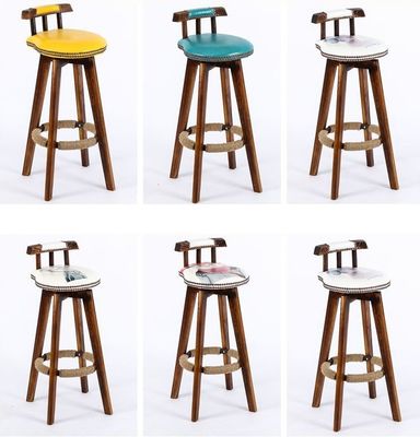 Bar Furniture Vintage High Chair Solid Wood Bar Stool with Back Rest Lacquered
