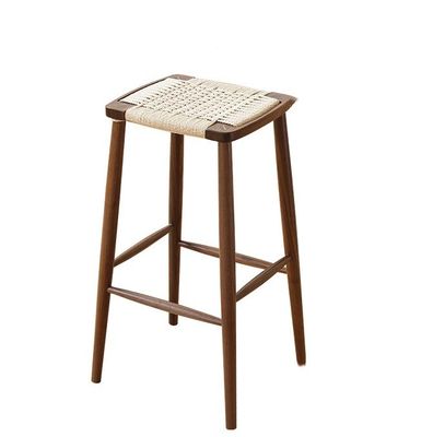 Modern Minimalist Nordic Bar High Stool Solid Wood Woven Rope Cafe Restaurant Stool For Events W30*D35*45/70CM