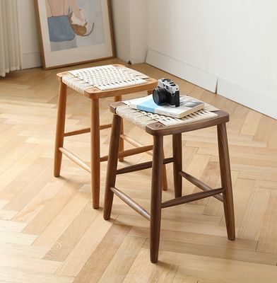 Modern Minimalist Nordic Bar High Stool Solid Wood Woven Rope Cafe Restaurant Stool For Events W30*D35*45/70CM