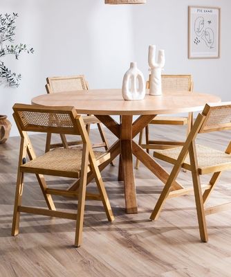 Restaurant Hotel Nordic Modern Natural Rattan Foldable Solid Wood Dining Chair for Dining Room Furniture