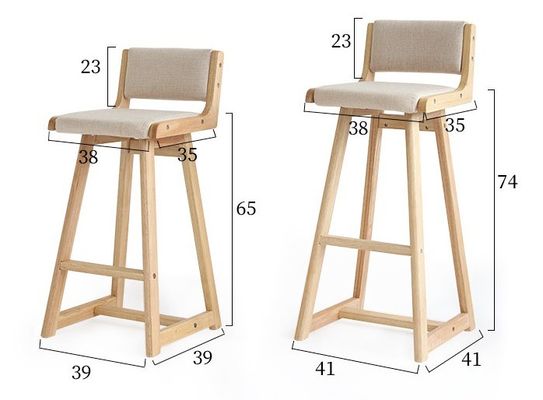 Natural Color Detachable Vintage Upholstered Solid Wood Bar Stool for Pub
