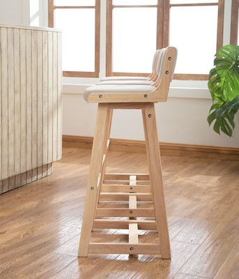 Natural Color Detachable Vintage Upholstered Solid Wood Bar Stool for Pub