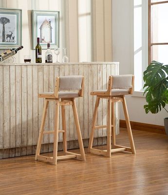 Natural Color Detachable Vintage Upholstered Solid Wood Bar Stool for Pub