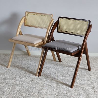 Wooden Rattan Folding Living Room Dining Chairs Modern Design Style for Dining Room Funiture and Solid Wood Construction