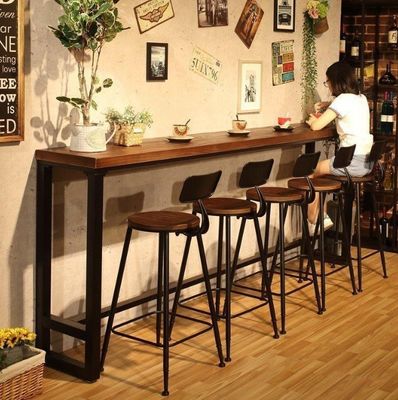 Home Bar Rustic Metal Frame Dining Tables High Rectangular Wood Kitchen Bar Table Stool
