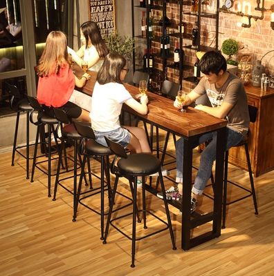 Home Bar Rustic Metal Frame Dining Tables High Rectangular Wood Kitchen Bar Table Stool
