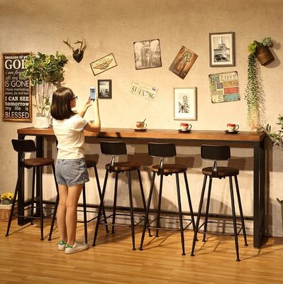 Home Bar Rustic Metal Frame Dining Tables High Rectangular Wood Kitchen Bar Table Stool