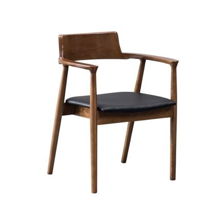 Dining Room and Living Room Contemporary Walnut Colour Wood Armrest Dining Chair with Fabric Leather Seat