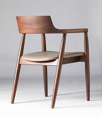Dining Room and Living Room Contemporary Walnut Colour Wood Armrest Dining Chair with Fabric Leather Seat