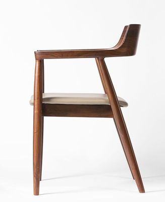 Dining Room and Living Room Contemporary Walnut Colour Wood Armrest Dining Chair with Fabric Leather Seat