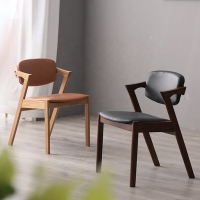 Home Furniture Nordic Style Z Shaped Oak Wood Pu/ Fabric Upholstered Dining Chair with OEM Service Accepted General