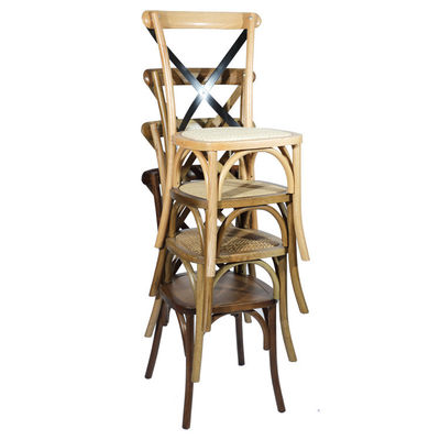 Customized Designs Nordic Modern Rattan Cross Back Stackable Solid Wood Banquet Wedding Wooden Chair OEM Service Accepted