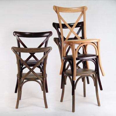 Customized Designs Nordic Modern Rattan Cross Back Stackable Solid Wood Banquet Wedding Wooden Chair OEM Service Accepted