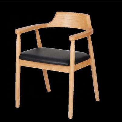 Restaurant Dining Room Furniture Modern Wooden Armrest Chair with Solid Wood Frame and Pu Seat
