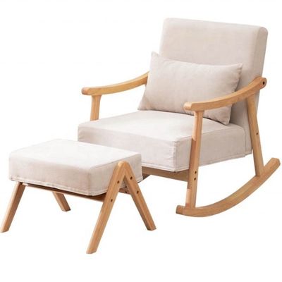 Living Room Furniture European Style Wooden Upholstered Solid Wood Rocking Sofa Chair with Mail Packing