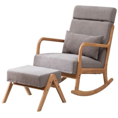 Living Room Furniture European Style Wooden Upholstered Solid Wood Rocking Sofa Chair with Mail Packing