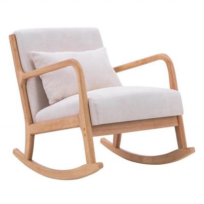 Living Room Furniture European Style Wooden Upholstered Solid Wood Rocking Sofa Chair with Mail Packing