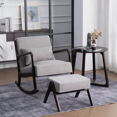 Living Room Furniture European Style Wooden Upholstered Solid Wood Rocking Sofa Chair with Mail Packing