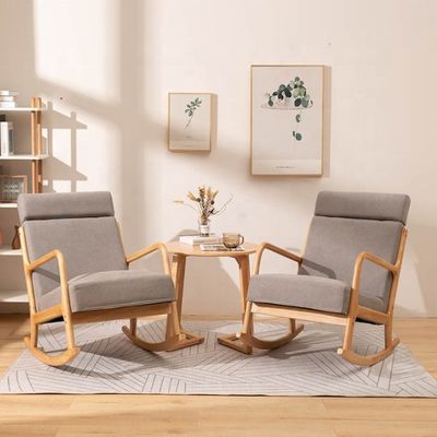 Living Room Furniture European Style Wooden Upholstered Solid Wood Rocking Sofa Chair with Mail Packing