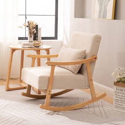 Living Room Furniture European Style Wooden Upholstered Solid Wood Rocking Sofa Chair with Mail Packing