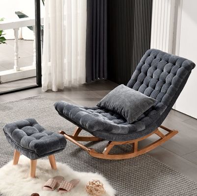 Solid Wood European Style Rocking Chair with Upholstered Sofa Chair W60*D106*H76cm