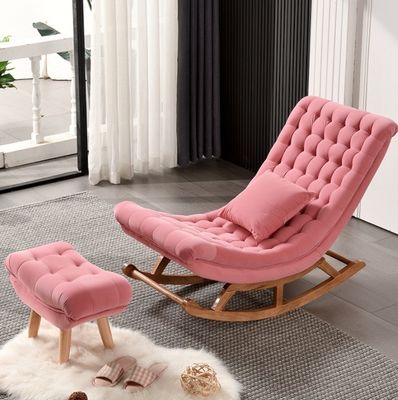 Solid Wood European Style Rocking Chair with Upholstered Sofa Chair W60*D106*H76cm