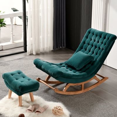 Solid Wood European Style Rocking Chair with Upholstered Sofa Chair W60*D106*H76cm