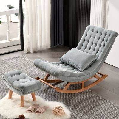 Solid Wood European Style Rocking Chair with Upholstered Sofa Chair W60*D106*H76cm