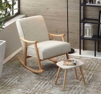 Practical High Density Sponge Fabric Wood Rocking Chair for Living Room European Style