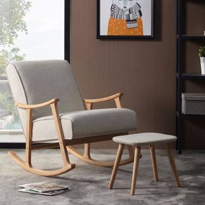 Practical High Density Sponge Fabric Wood Rocking Chair for Living Room European Style