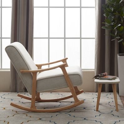 Practical High Density Sponge Fabric Wood Rocking Chair for Living Room European Style