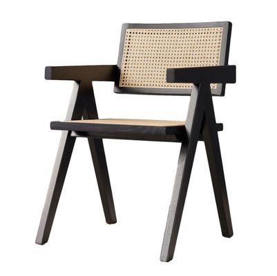 Custom Solid Wood Armrest Rattan Chair for Indoor Classical Dining Furniture in Restaurants