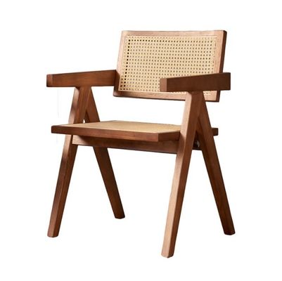 Custom Solid Wood Armrest Rattan Chair for Indoor Classical Dining Furniture in Restaurants