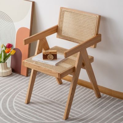 Custom Solid Wood Armrest Rattan Chair for Indoor Classical Dining Furniture in Restaurants