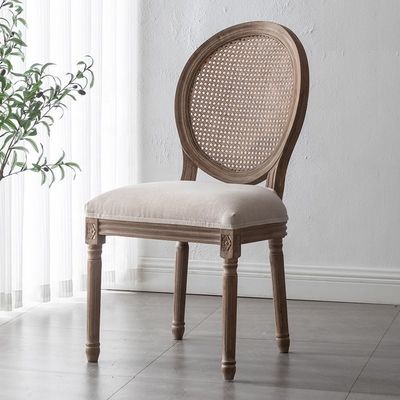 Antique Design Europe Vantage Indoor Solid Wood Round Cane Rattan Back Dining Chair for Traditional Style in Europe