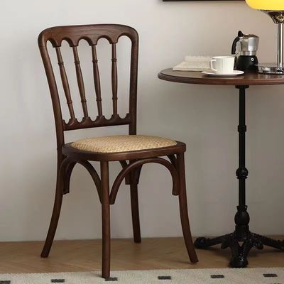 Brown Wooden Stackable Dining Chair for Rattan Wedding Ceremonies