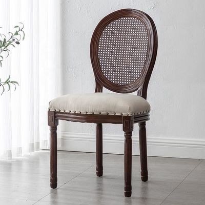 Antique Design Europe Vantage Indoor Solid Wood Round Cane Rattan Back Dining Chair for Traditional Style in Europe