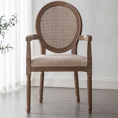 Antique Design Europe Vantage Indoor Solid Wood Round Cane Rattan Back Dining Chair for Traditional Style in Europe