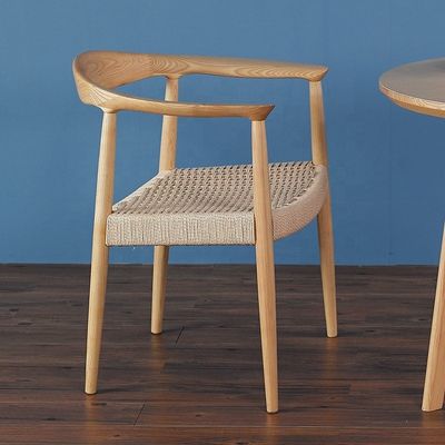 Study Desk and Cafe Chair Modern Nordic Leisure Style Solid Ash Wood Dining Chair with Craft Paper Rope Woven Cushion