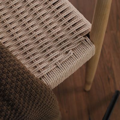 Study Desk and Cafe Chair Modern Nordic Leisure Style Solid Ash Wood Dining Chair with Craft Paper Rope Woven Cushion