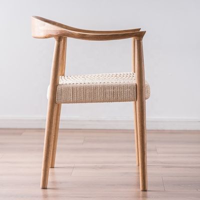 Study Desk and Cafe Chair Modern Nordic Leisure Style Solid Ash Wood Dining Chair with Craft Paper Rope Woven Cushion