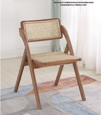 Nordic Solid Wood Folding Rattan Dinning Chair with Traditional Craftsmanship