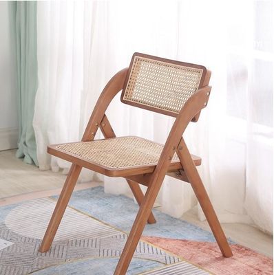 Nordic Solid Wood Folding Rattan Dinning Chair with Traditional Craftsmanship