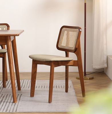Classical Practical Home Furniture Solid Wood Dining Chair with Rattan Design and Upholstered Seat