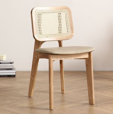 Classical Practical Home Furniture Solid Wood Dining Chair with Rattan Design and Upholstered Seat