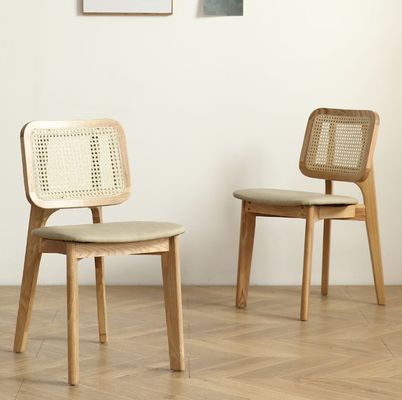 Classical Practical Home Furniture Solid Wood Dining Chair with Rattan Design and Upholstered Seat