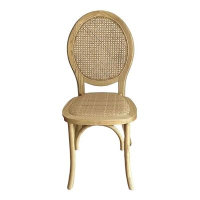 General Home Furniture French Vintage Style Wooden Dinning Natural Rattan Wedding Solid Wood Stackable Chair for Banquet